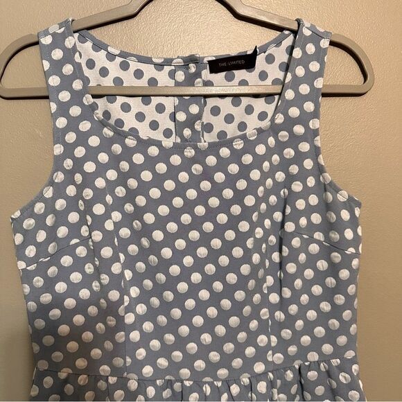 The Limited Retro Polka Dot Fit Flare Dress Size 6 Sleeveless Blue Pockets - Picture 4 of 8